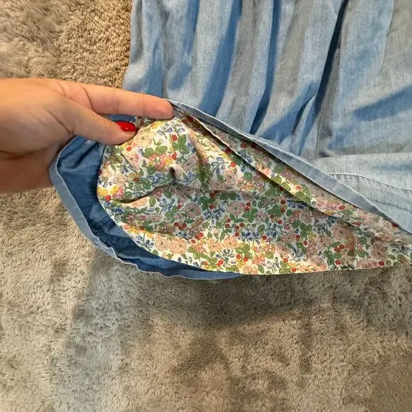 Mini Boden Easy Everyday Dress Chambray Floral Lined Ruffle Sleeve 5 6 G1341 - Picture 4 of 8